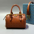 Tory Burch T Monogram Leather Mini Barrel Bag (Cognac Brown)