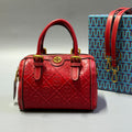 Tory Burch T Monogram Leather Mini Barrel Bag (Red / Crimson)