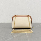 Celine Cuir Triomphe Chain Clutch (Textile and Calfskin Natural / Tan)