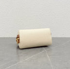 Celine Cuir Triomphe Chain Clutch (Textile and Calfskin Natural / Tan)