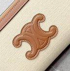 Celine Cuir Triomphe Chain Clutch (Textile and Calfskin Natural / Tan)