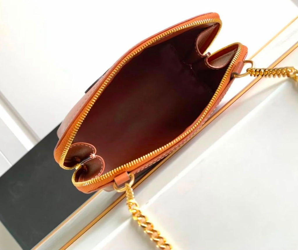 Celine Cuir Triomphe Chain Clutch (Textile and Calfskin Natural / Tan)
