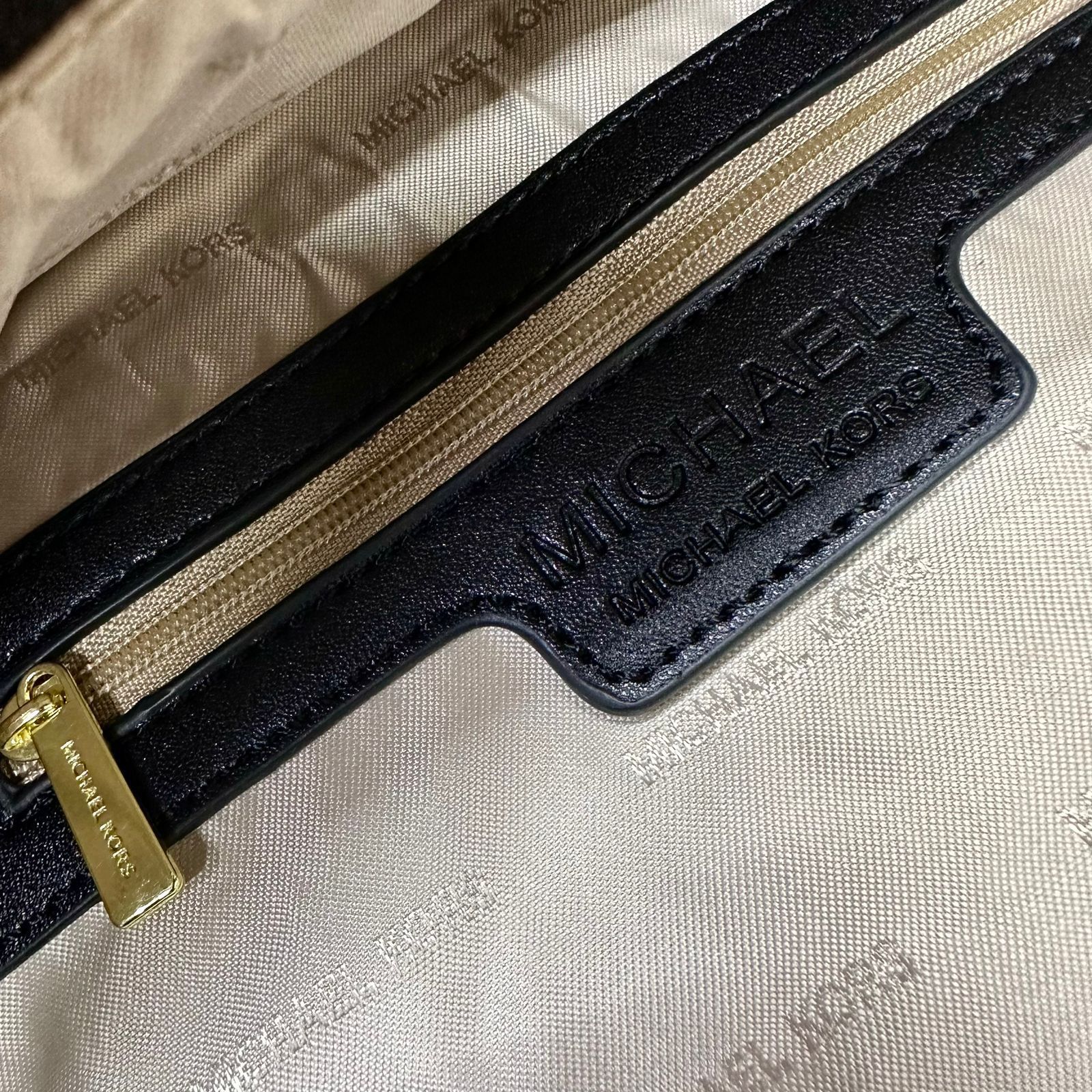 Michael Kors Abbey Medium Signature Logo Backpack (Denim Blue Multi / Black)