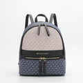 Michael Kors Abbey Medium Signature Logo Backpack (Denim Blue Multi / Black)