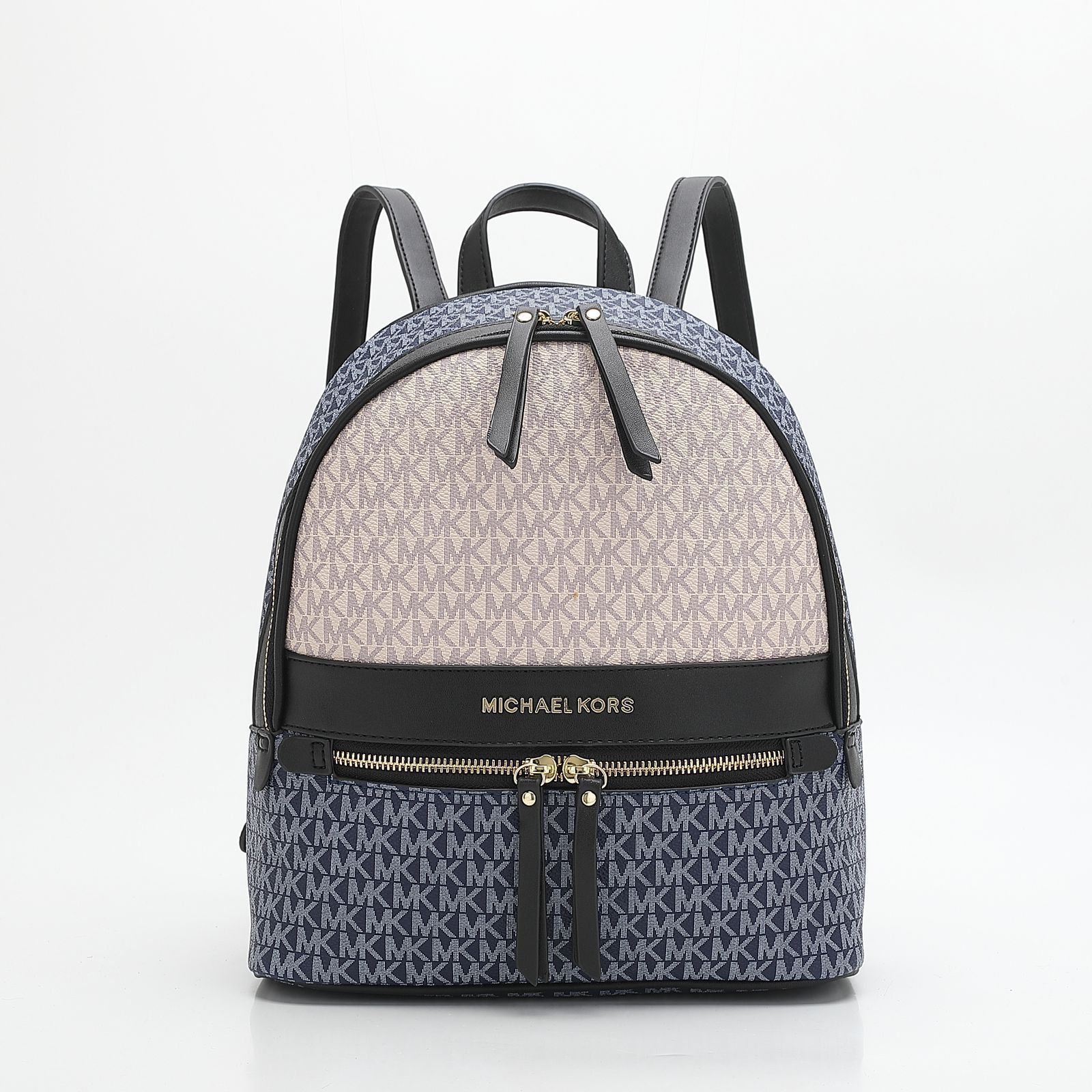 Michael Kors Abbey Medium Signature Logo Backpack (Denim Blue Multi / Black)