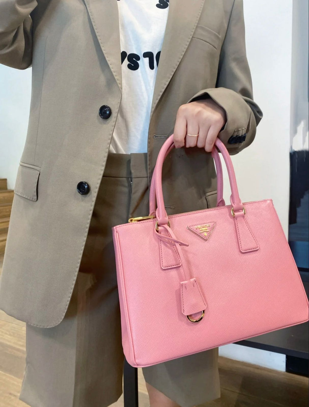 Prada Galleria Saffiano Leather Bag (Pink / Alabastro)