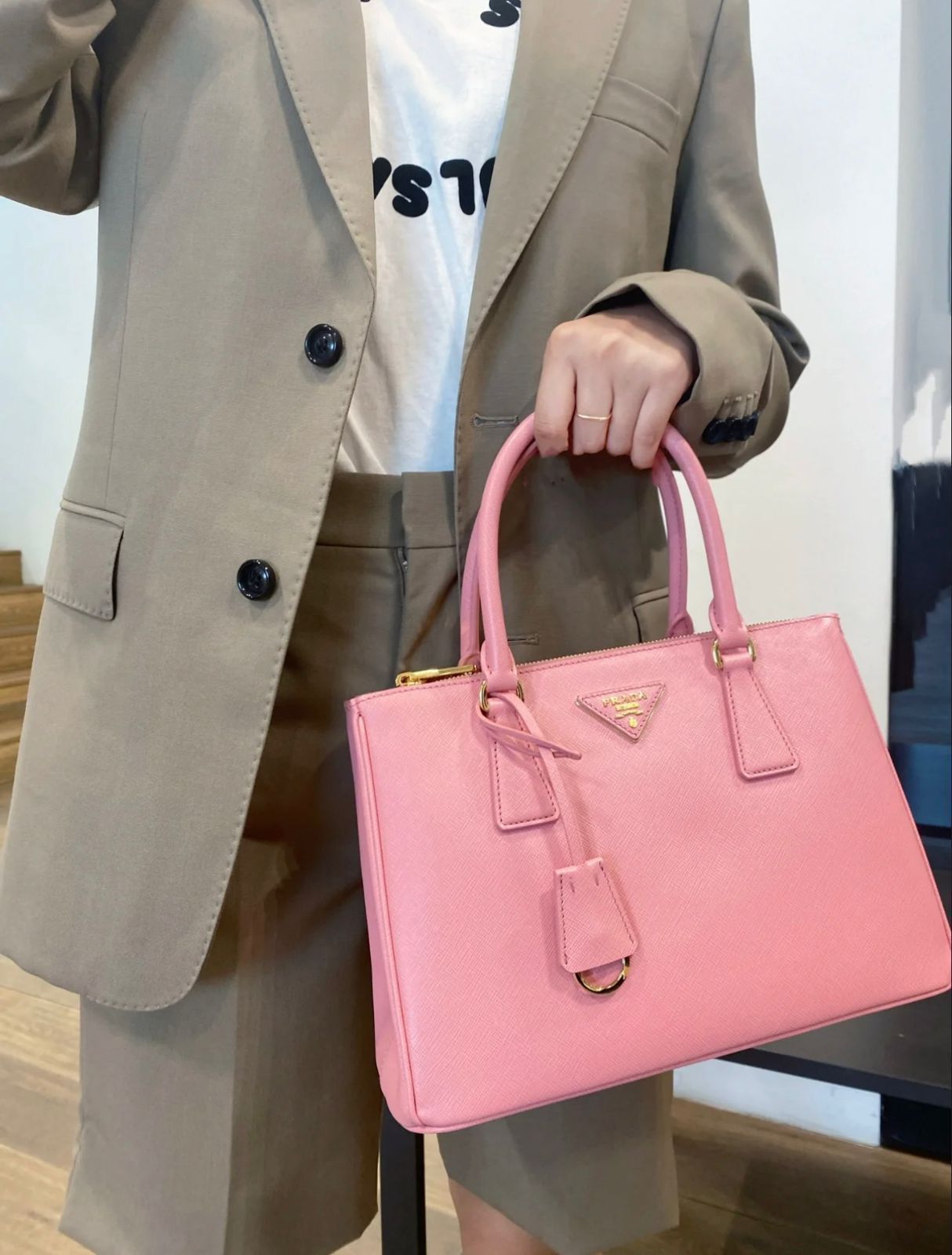 Prada Galleria Saffiano Leather Bag (Pink / Alabastro)