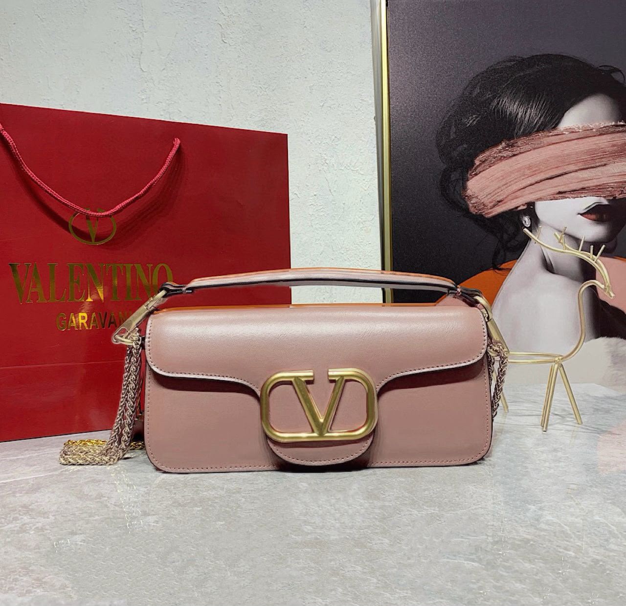 Valentino Garavani Locò Shoulder Bag (Antique Pink / Rose)