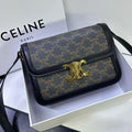 Celine Triomphe Shoulder Bag in Triomphe Canvas (Tan / Black)