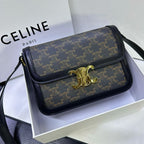 Celine Triomphe Shoulder Bag in Triomphe Canvas (Tan / Black)