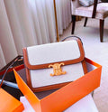 Celine Triomphe Shoulder Bag in Textile and Calfskin (Natural / Tan)