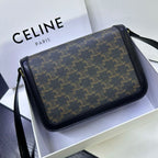 Celine Triomphe Shoulder Bag in Triomphe Canvas (Tan / Black)