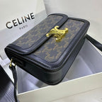 Celine Triomphe Shoulder Bag in Triomphe Canvas (Tan / Black)