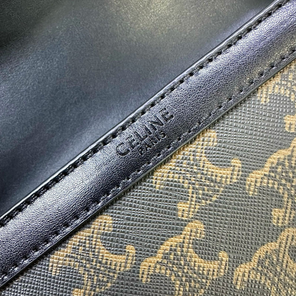 Celine Triomphe Shoulder Bag in Triomphe Canvas (Tan / Black)