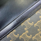 Celine Triomphe Shoulder Bag in Triomphe Canvas (Tan / Black)