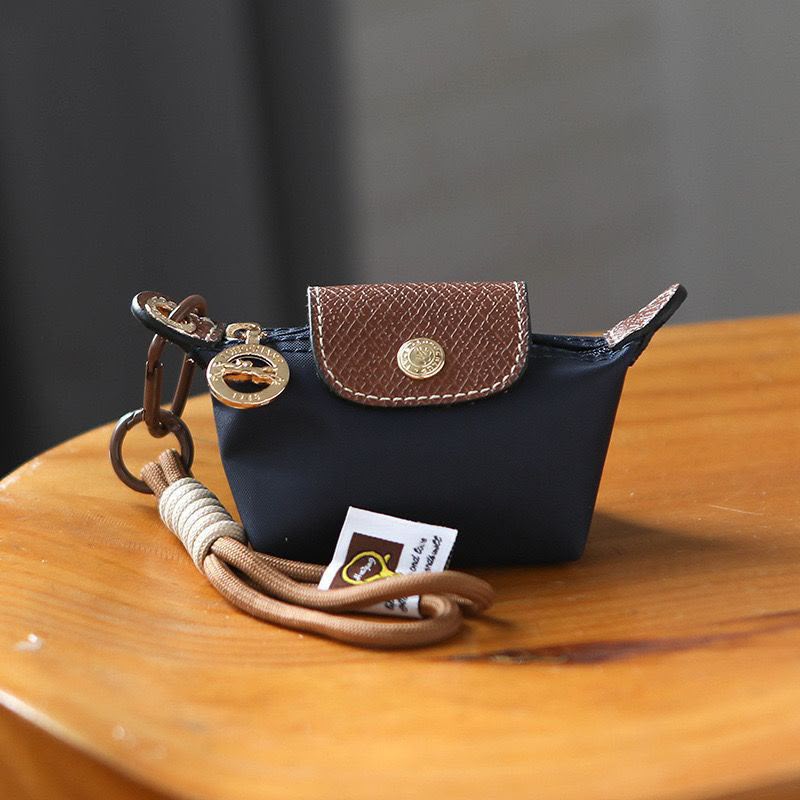 Longchamp Le Pliage Re-Play Pouch Keyring (Navy/Brown)