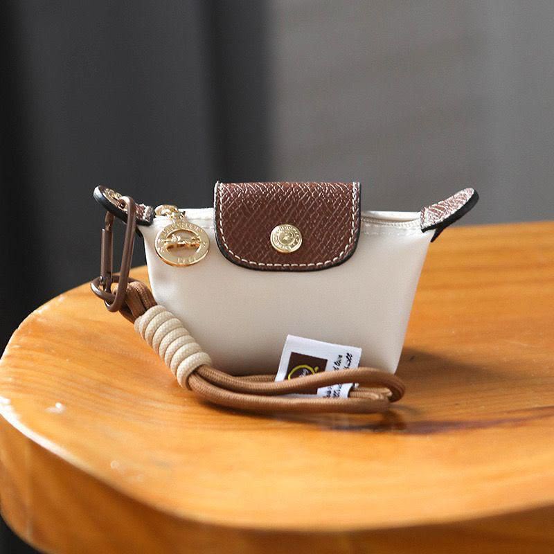 Longchamp Le Pliage Re-Play Pouch Keyring (White/Brown)