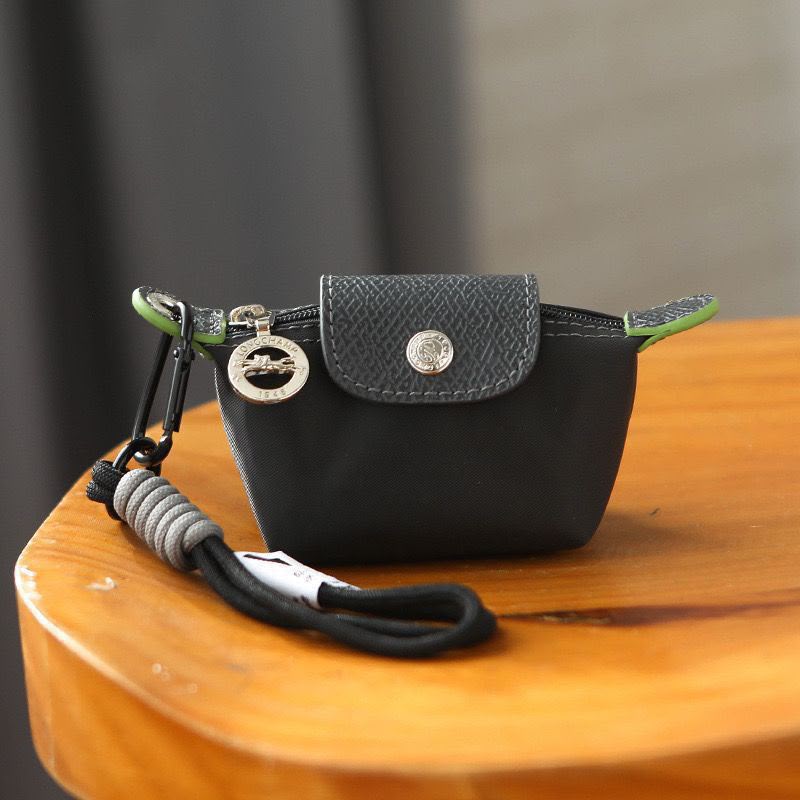 Longchamp Le Pliage Re-Play Pouch Keyring (Black/Green)