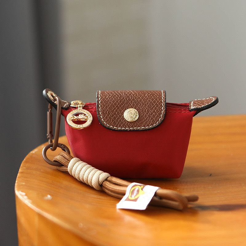 Longchamp Le Pliage Re-Play Pouch Keyring (Red/Brown)