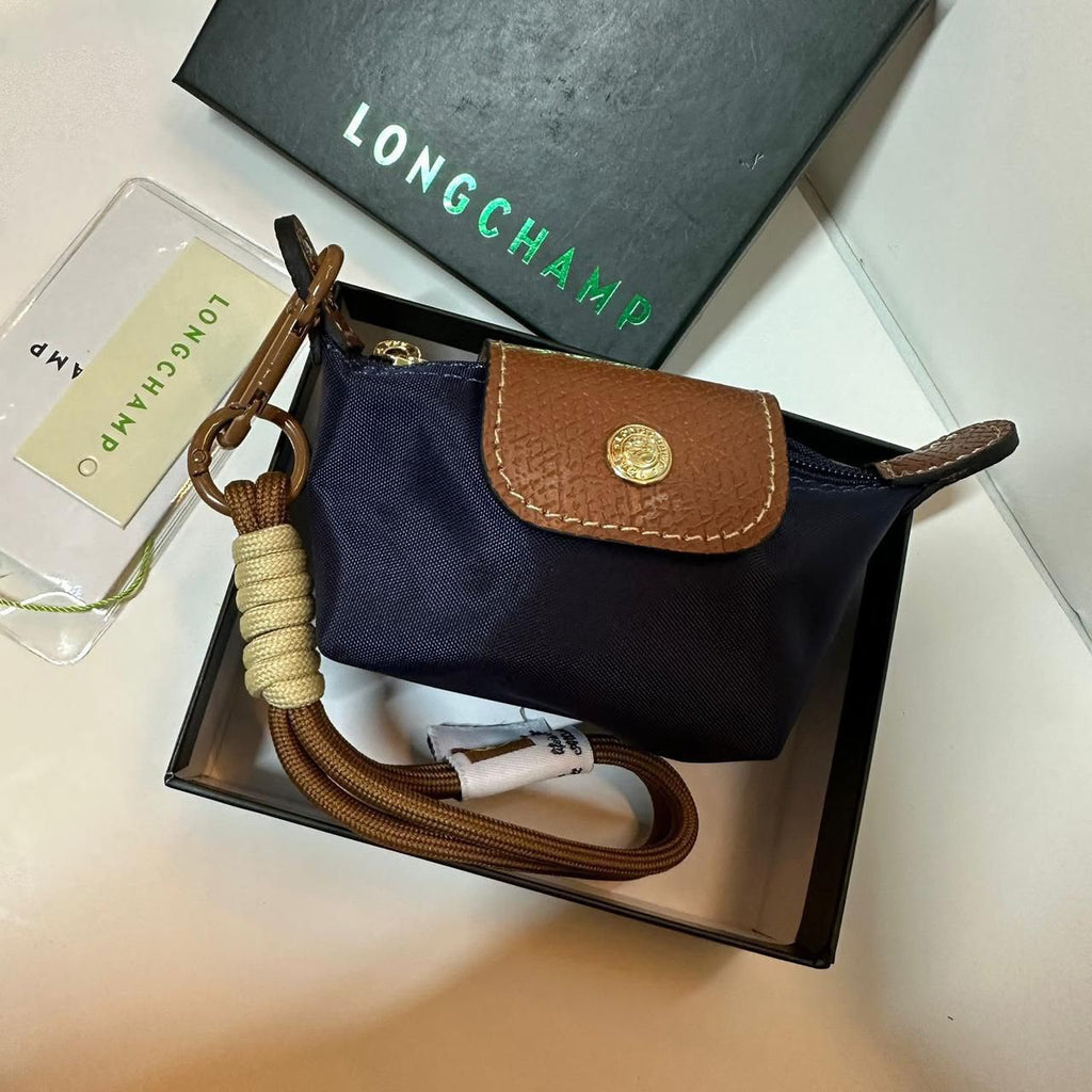 Longchamp Le Pliage Re-Play Pouch Keyring (Navy/Brown)