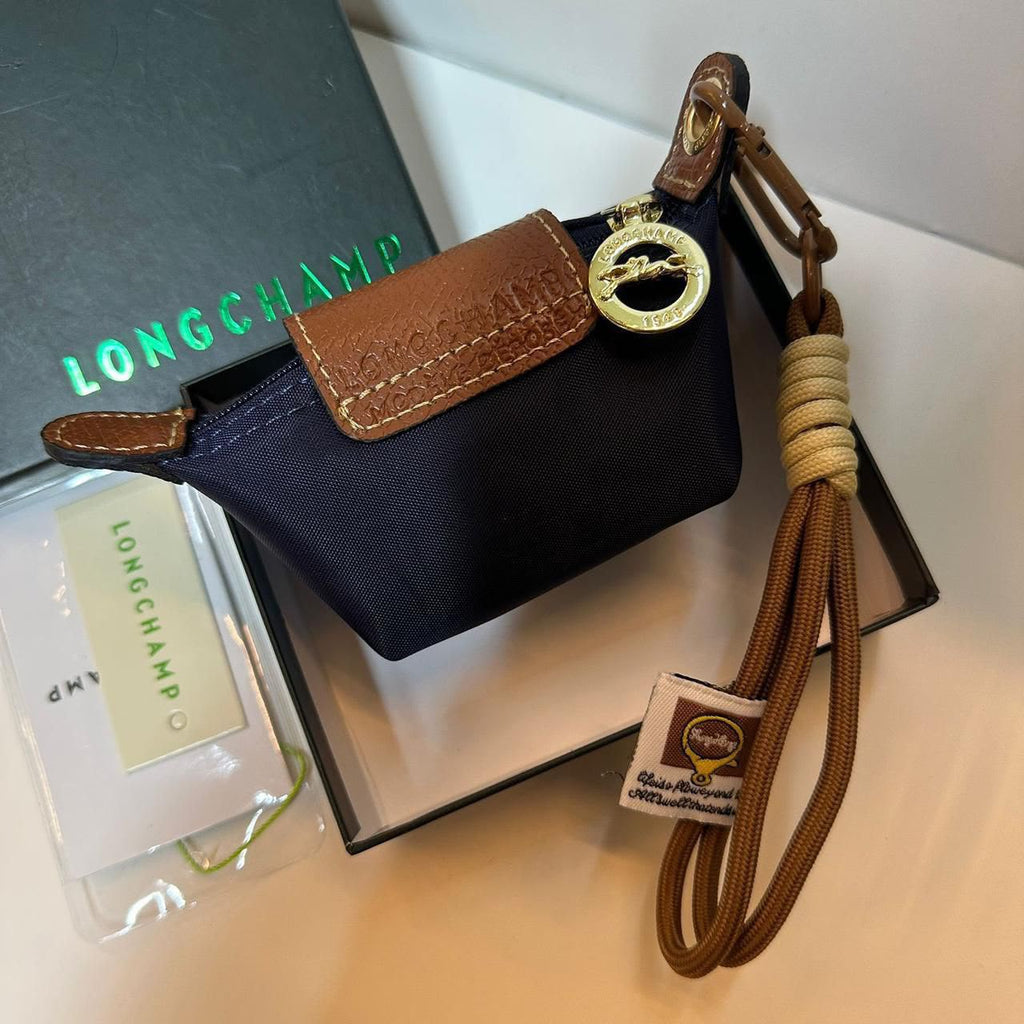 Longchamp Le Pliage Re-Play Pouch Keyring (Navy/Brown)