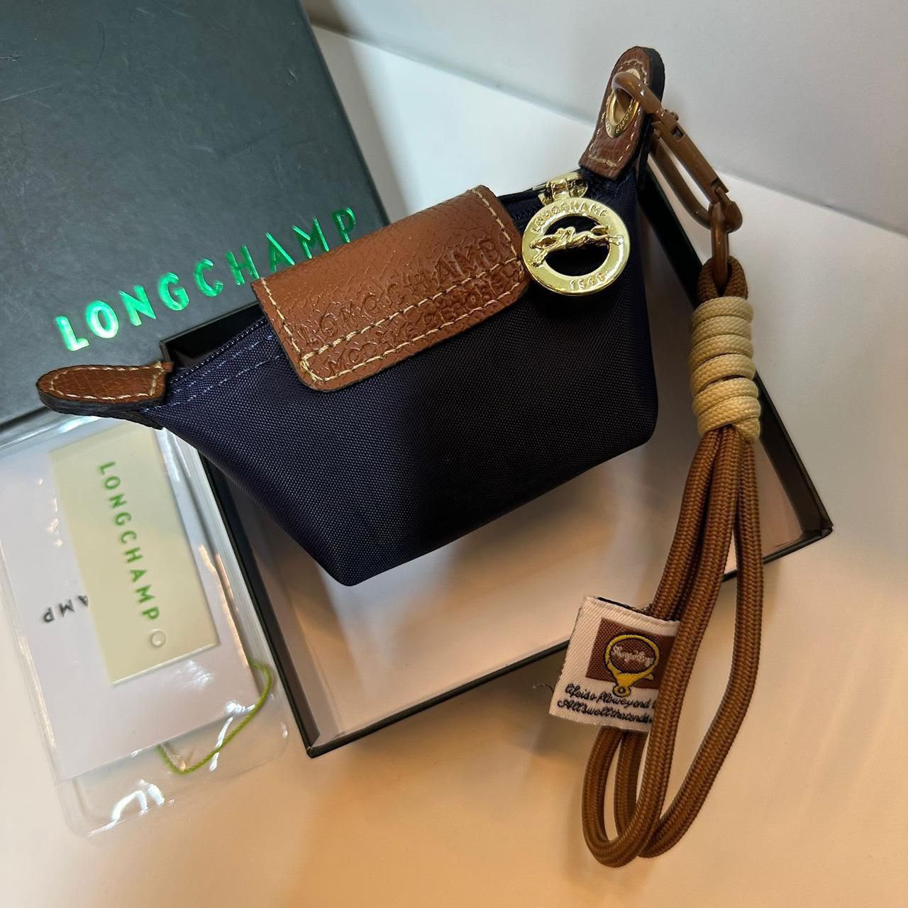 Longchamp Le Pliage Re-Play Pouch Keyring (Navy/Brown)