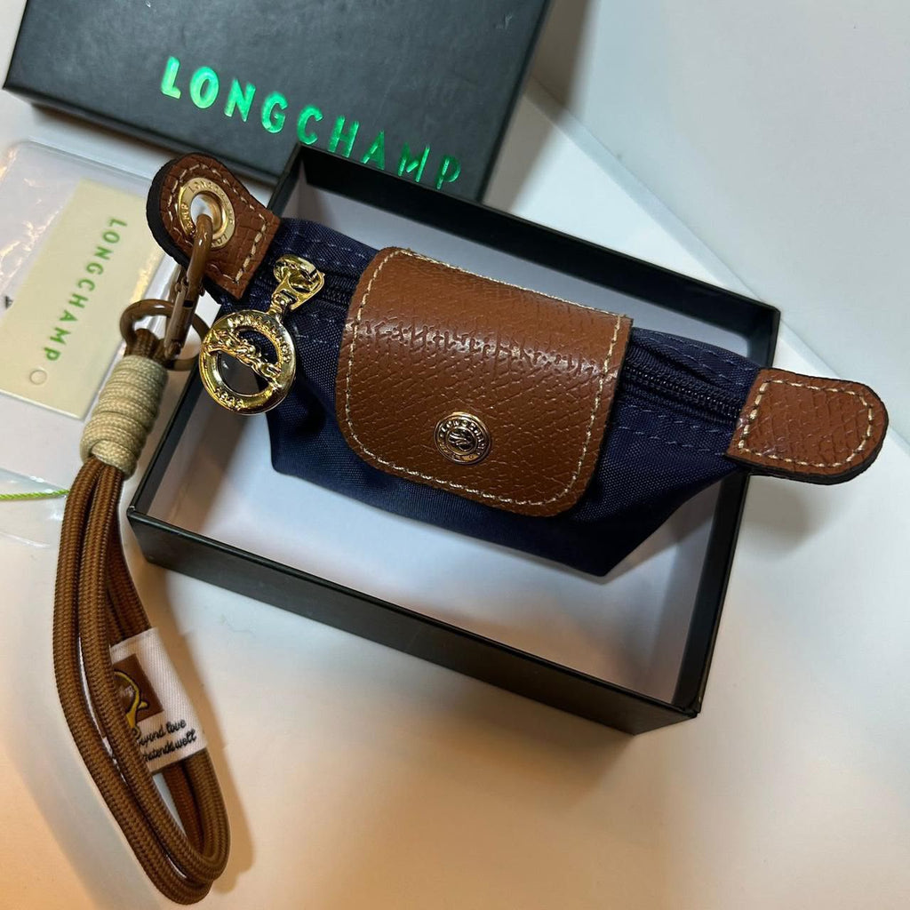 Longchamp Le Pliage Re-Play Pouch Keyring (Navy/Brown)
