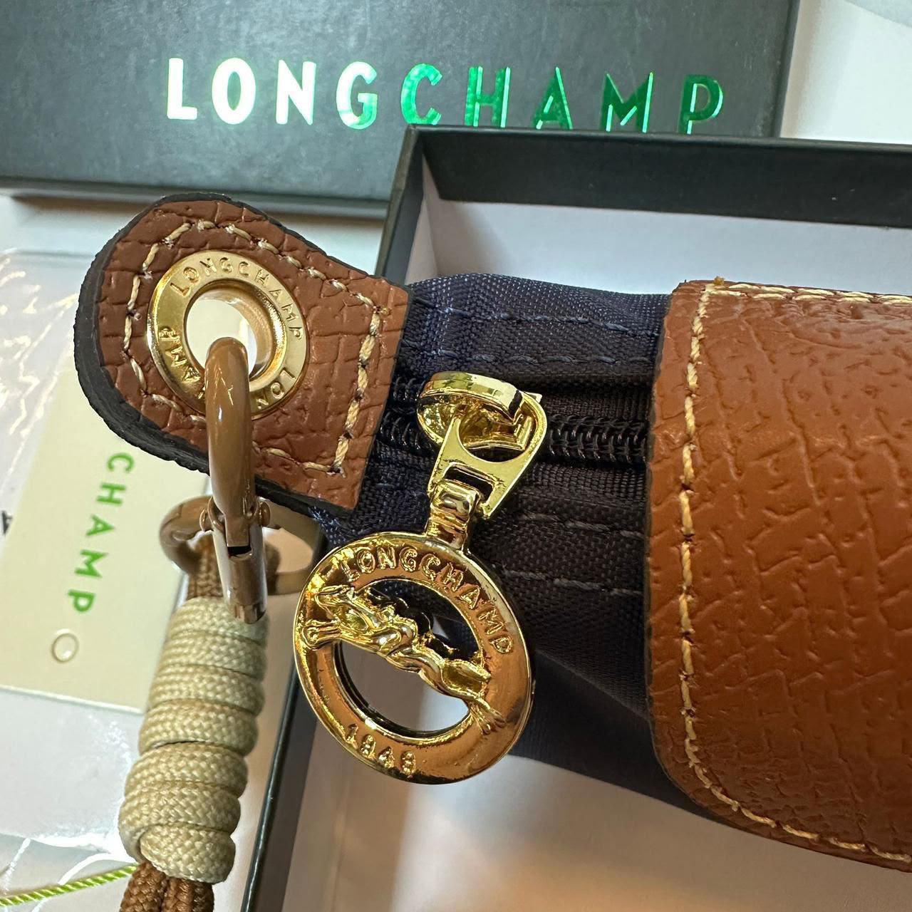 Longchamp Le Pliage Re-Play Pouch Keyring (Navy/Brown)