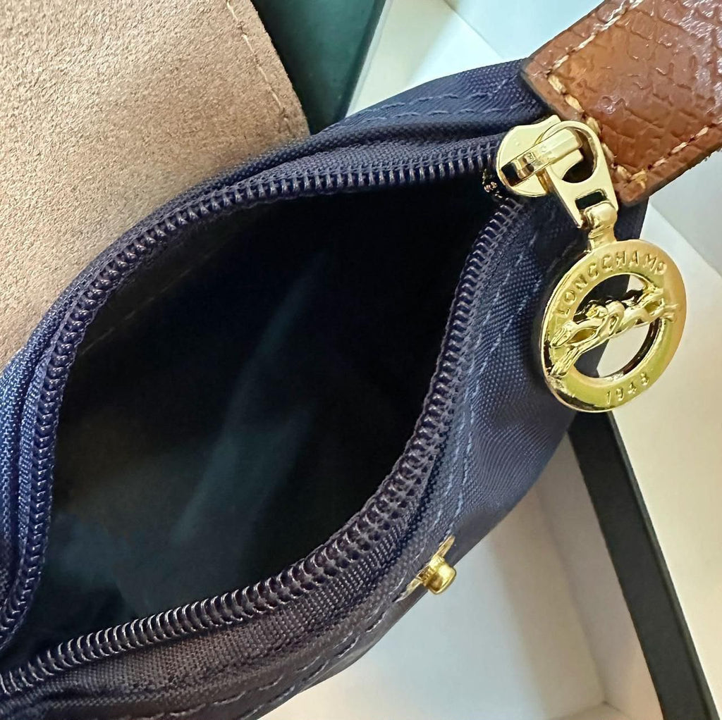 Longchamp Le Pliage Re-Play Pouch Keyring (Navy/Brown)