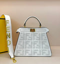 Fendi Peekaboo ISeeU Medium Bag (White with All-White Interwoven FF Logo)