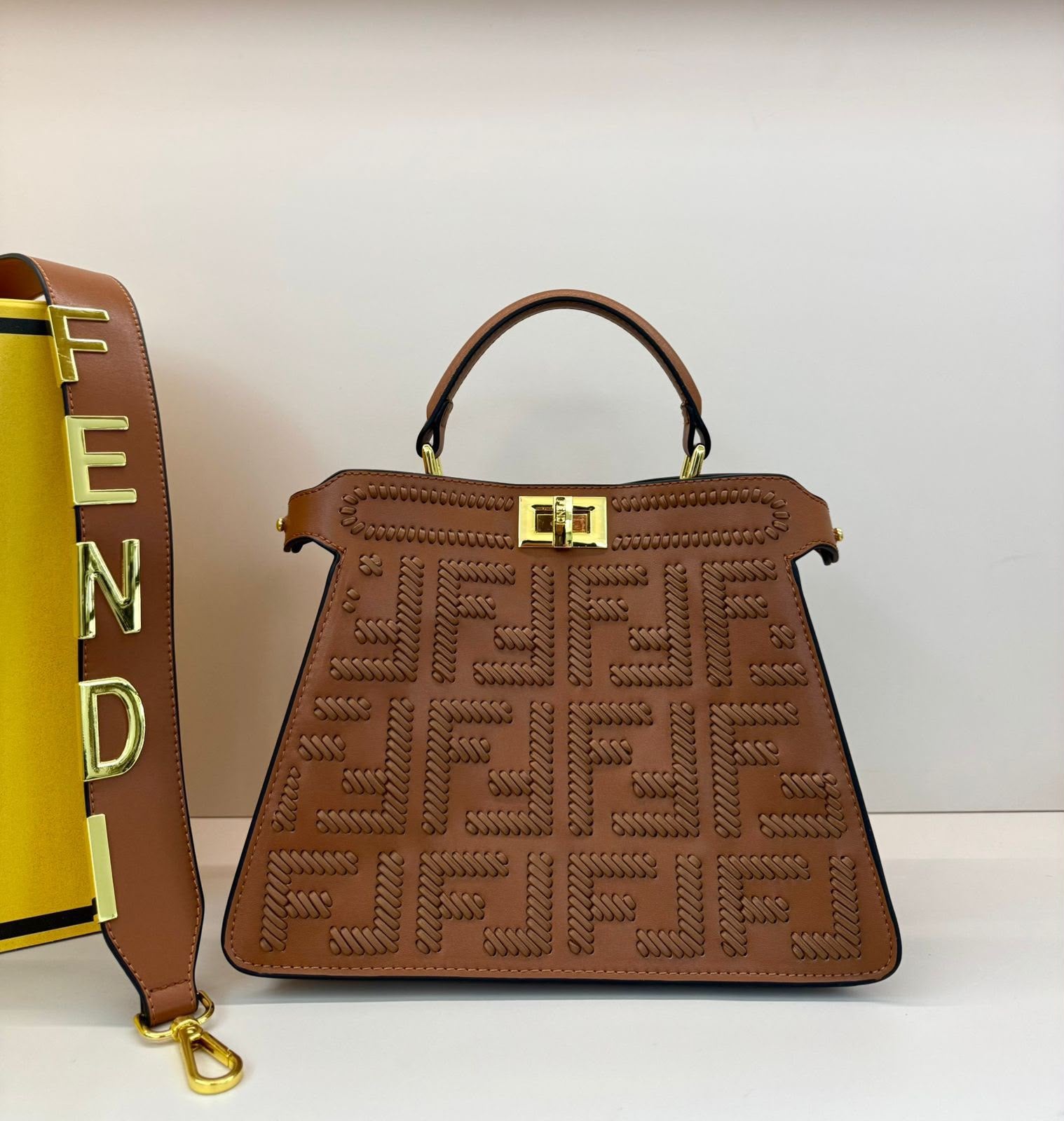 Fendi Peekaboo ISeeU Medium Bag (Brown/Cuoio with Interwoven FF Logo)