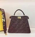 Fendi Peekaboo ISeeU Medium FF Monogram Bag (Dark Brown / Burgundy)