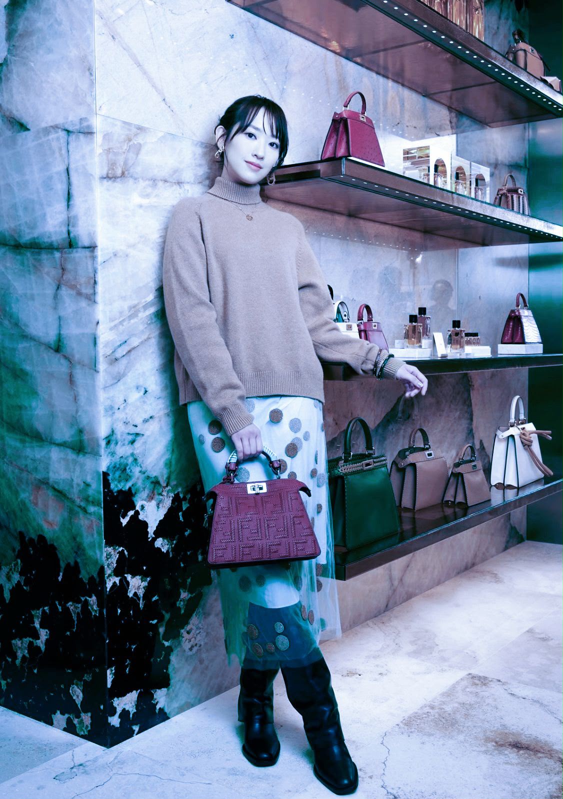Fendi Peekaboo ISeeU Medium Bag (Burgundy/Bordeaux with Interwoven FF Logo)