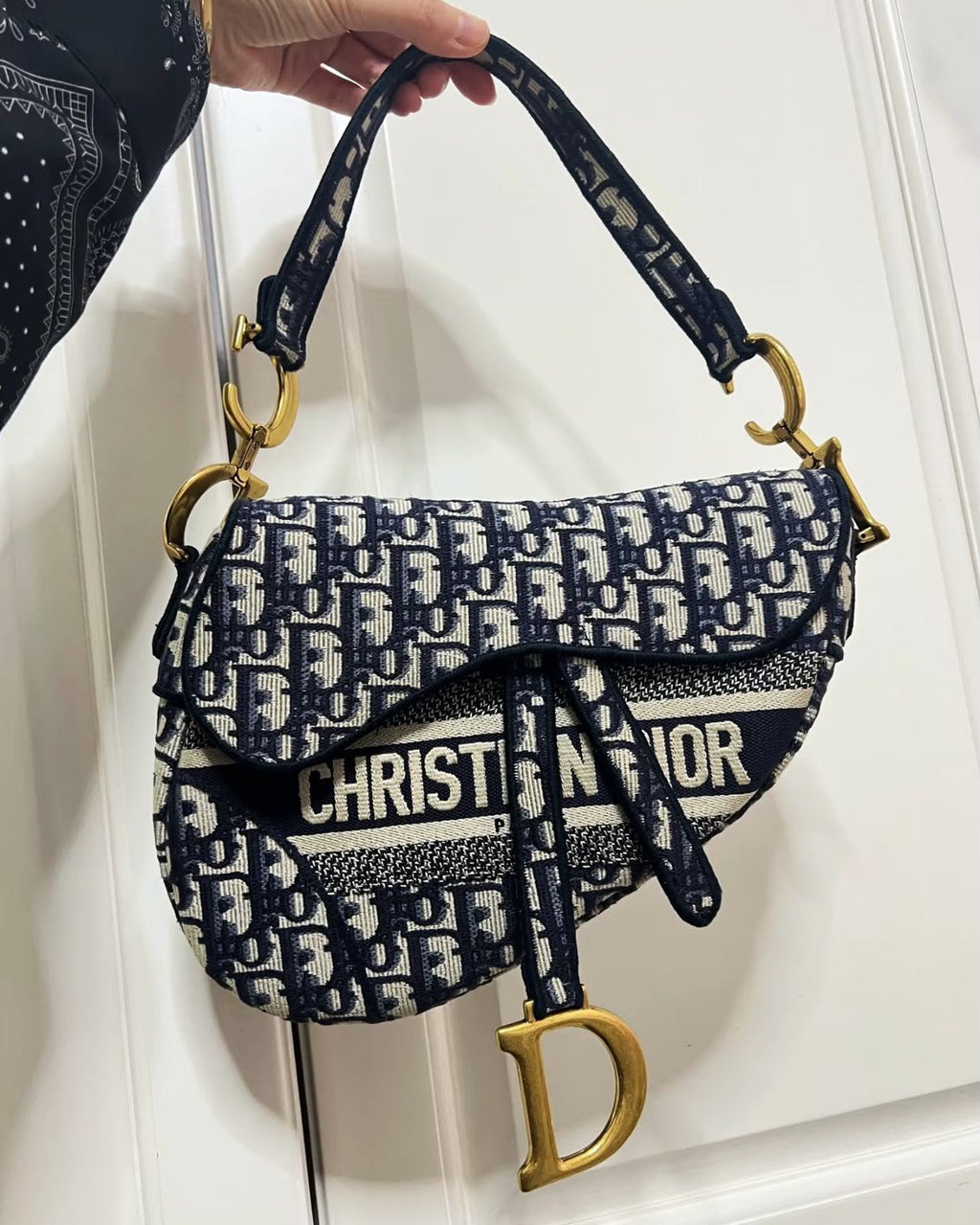 Christian Dior Saddle Bag with Strap (Blue Dior Oblique Jacquard)