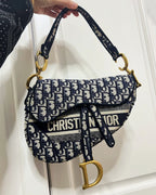 Christian Dior Saddle Bag with Strap (Blue Dior Oblique Jacquard)