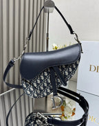 Christian Saddle Bag with Flap (Blue Dior Oblique Jacquard and Navy Blue Calfskin)