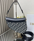 Christian Saddle Bag with Flap (Blue Dior Oblique Jacquard and Navy Blue Calfskin)