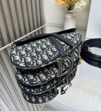 Christian Saddle Bag with Flap (Blue Dior Oblique Jacquard and Navy Blue Calfskin)