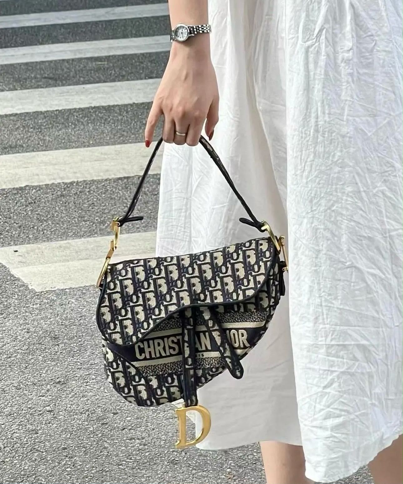 Christian Dior Saddle Bag with Strap (Blue Dior Oblique Jacquard)