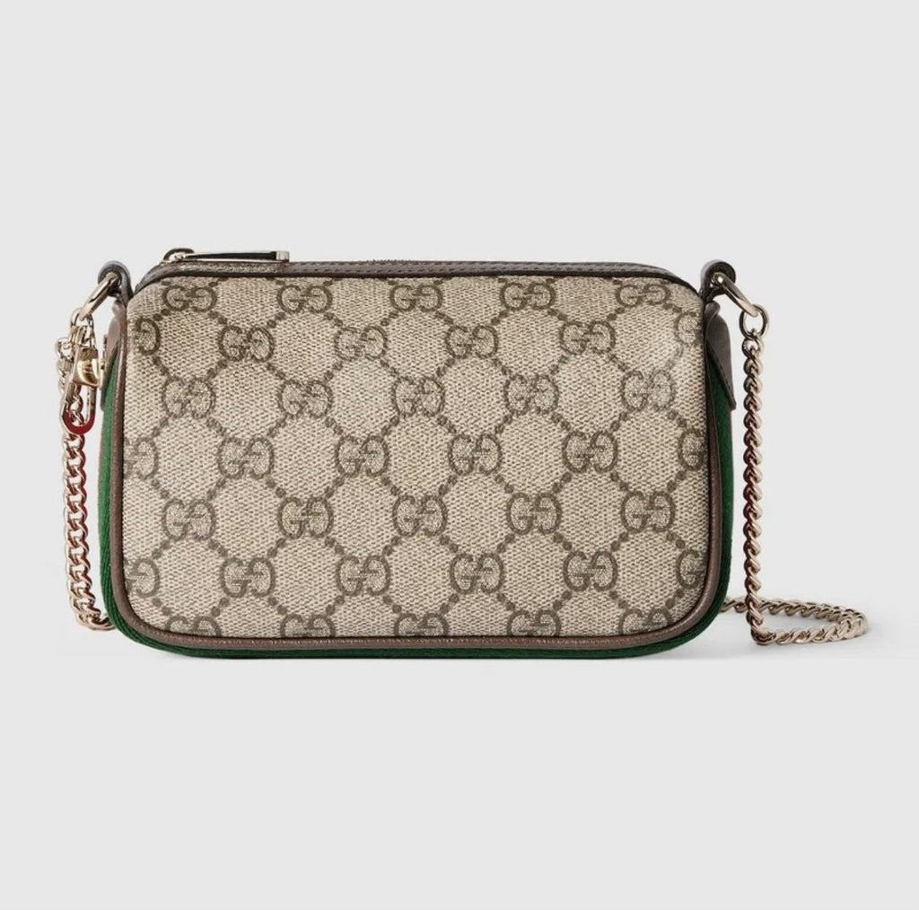 Gucci Ophidia Mini Bag (Beige and Ebony GG Supreme Canvas / Green and Red Web)