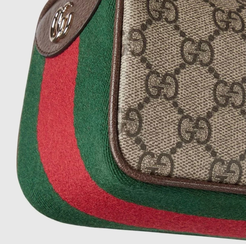 Gucci Ophidia Mini Bag (Beige and Ebony GG Supreme Canvas / Green and Red Web)