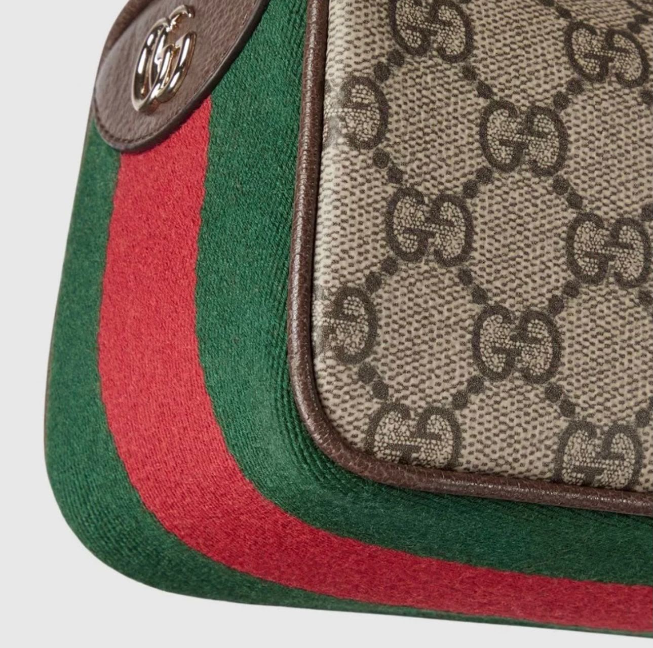 Gucci Ophidia Mini Bag (Beige and Ebony GG Supreme Canvas / Green and Red Web)
