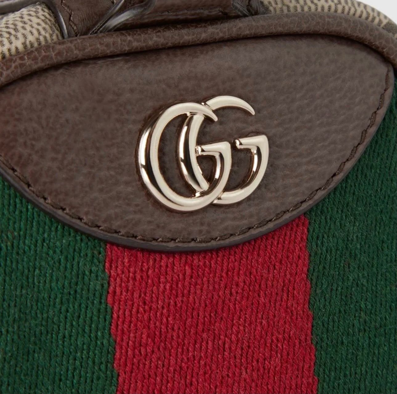 Gucci Ophidia Mini Bag (Beige and Ebony GG Supreme Canvas / Green and Red Web)