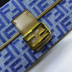 Fendi Baguette Medium FF Jacquard Bag (Blue Denim / Brown Trim)