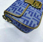 Fendi Baguette Medium FF Jacquard Bag (Blue Denim / Brown Trim)