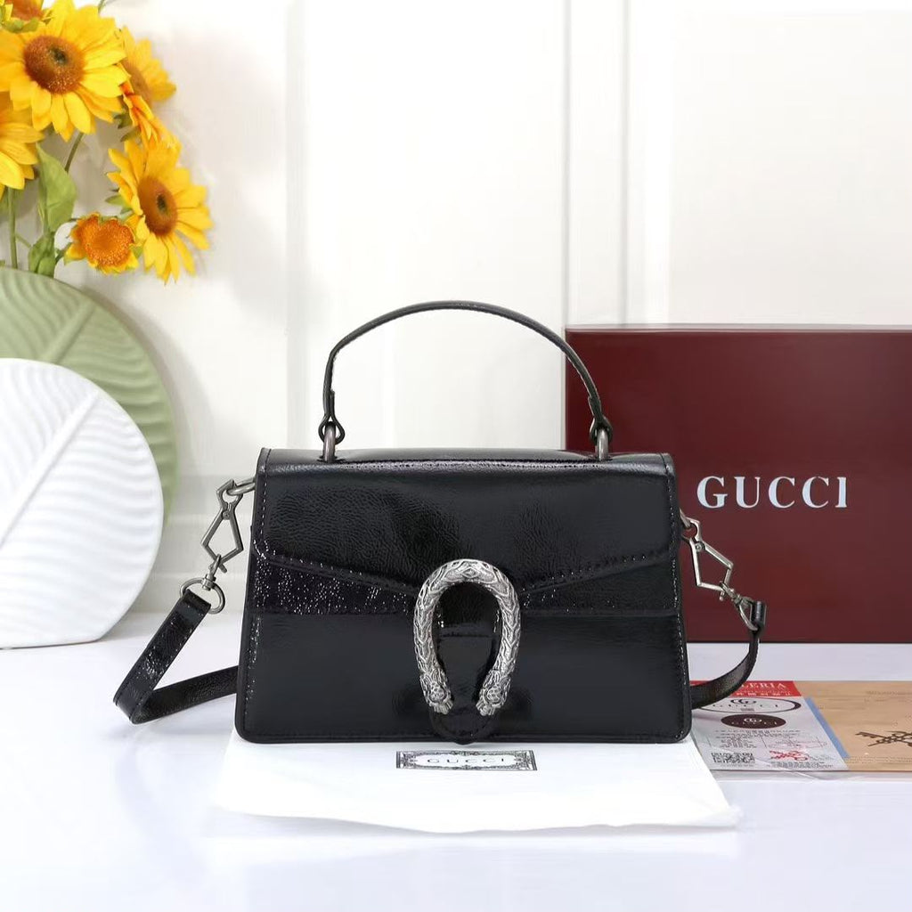 Gucci Dionysus Mini Top Handle Bag (Black Patent Leather)