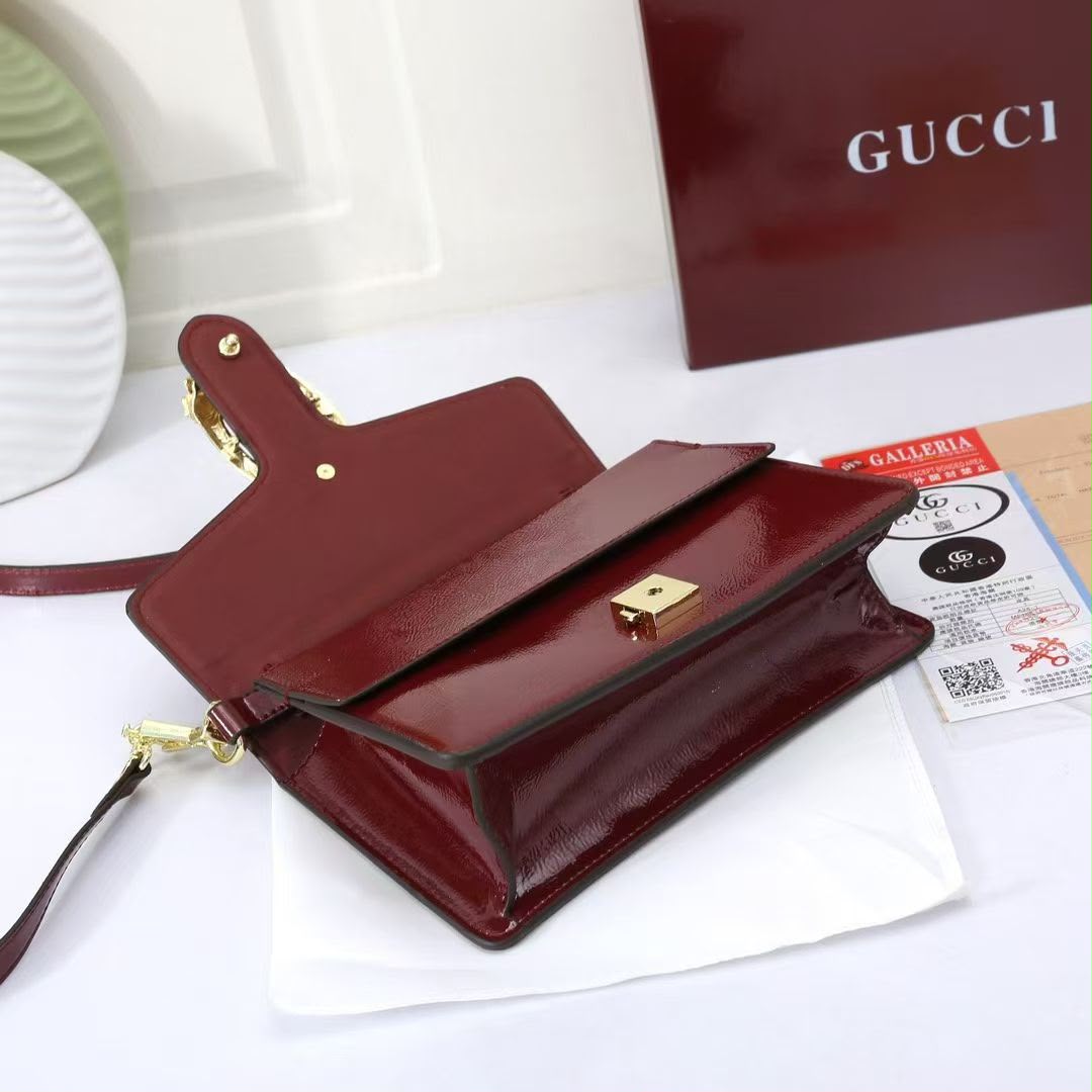 Gucci Dionysus Mini Top Handle Bag (Burgundy / Rosso Ancora Patent Leather)