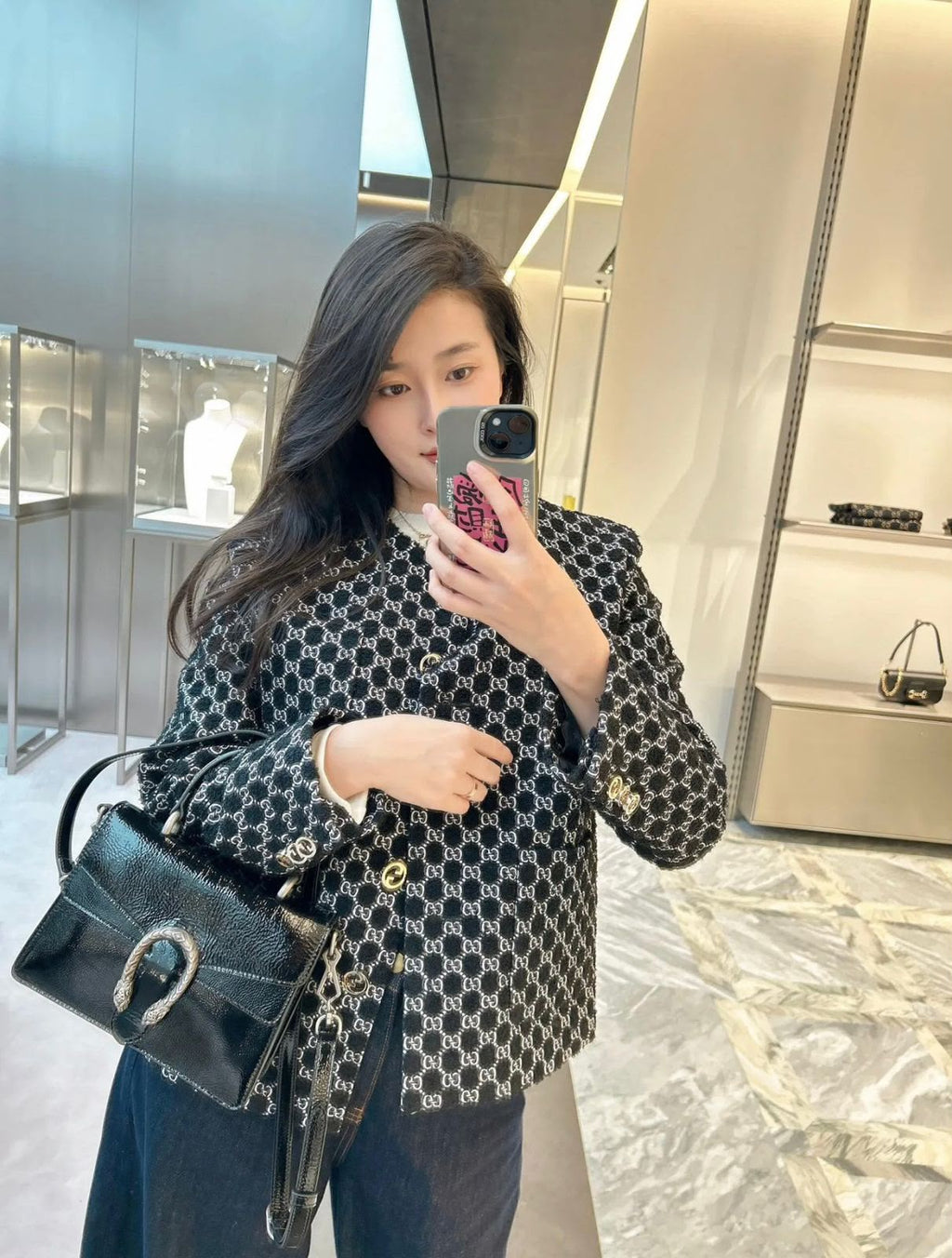 Gucci Dionysus Mini Top Handle Bag (Black Patent Leather)