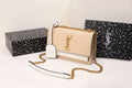 Saint Laurent Sunset Medium Chain Bag in Raffia and Smooth Leather (Natural Beige / White Leather)