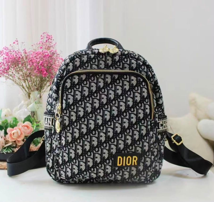 Dior Mini Monogram Backpack (Black/Grey with Yellow Detail)